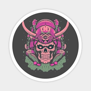 Skull Samurai Pink Retro Color Magnet